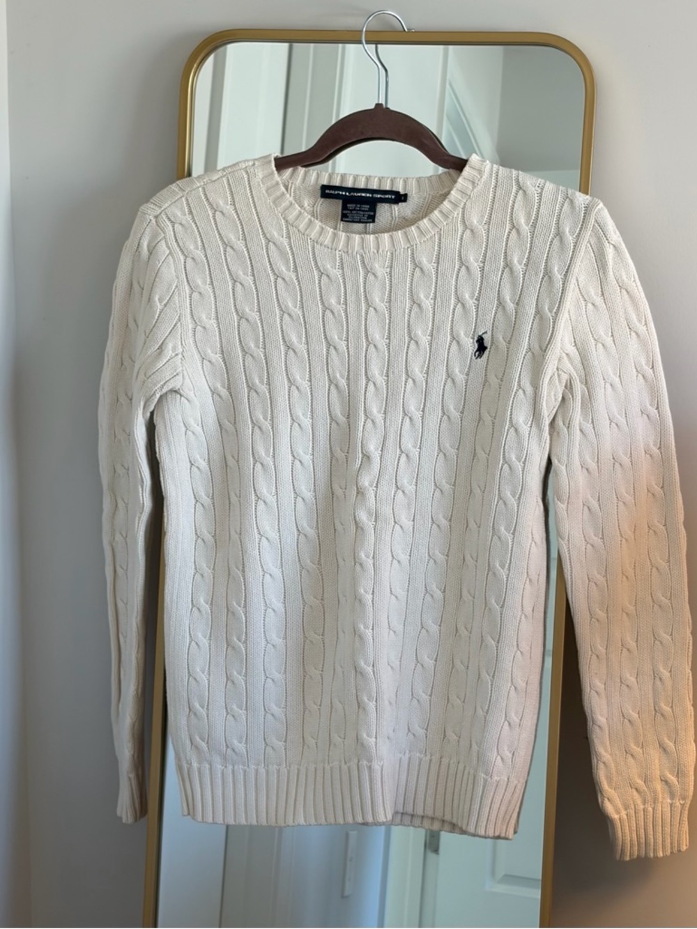Ralph Lauren Sport Cream Cable Knit Crew Neck Sweater M